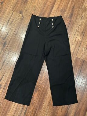 Black Wide-Leg High-Waist Pants with Button Detail